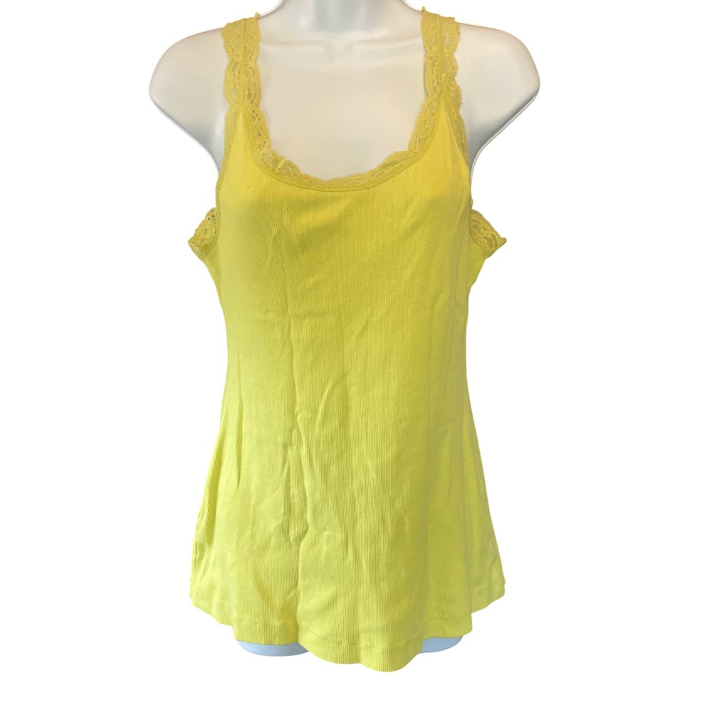 Womens Y2K Coquette Ribbed Lace Trim Tank Top‎ Fairy Medium Soft Girl Hippie